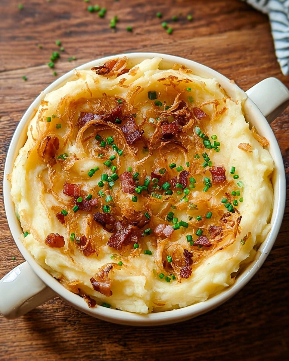 Cheesy Loaded Mashed Potatoes with Crispy Shallots and Pancetta