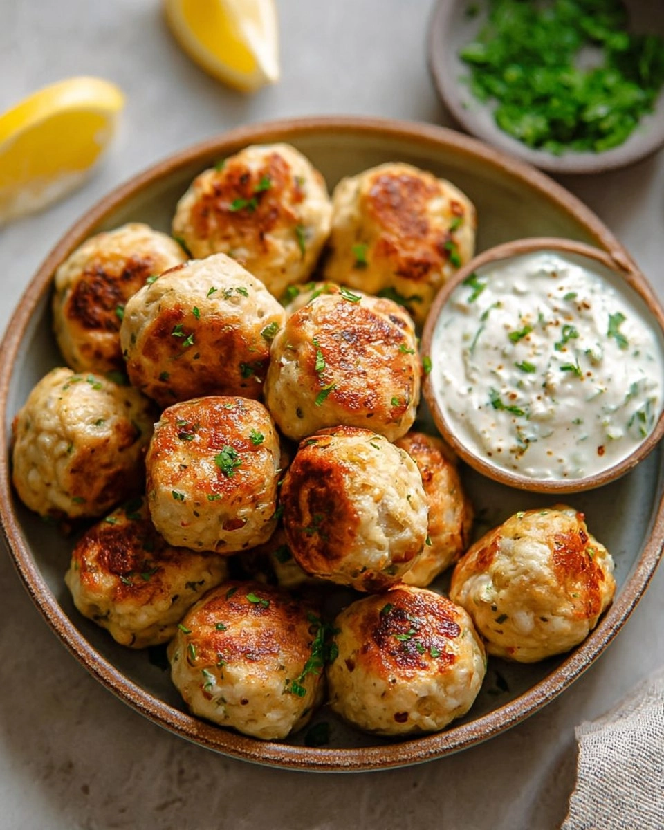 Chicken Feta Meatballs with Tzatziki Dip