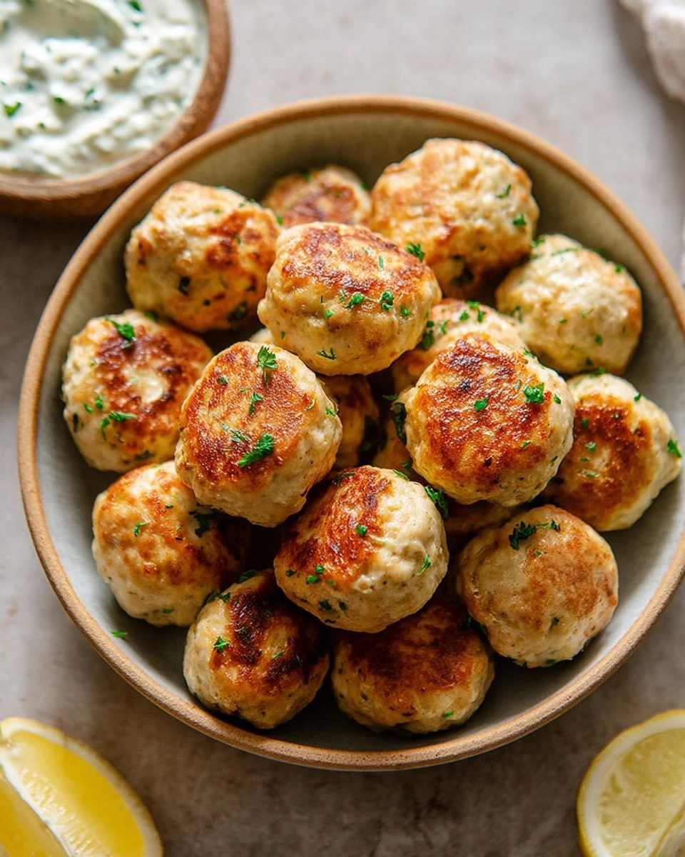 Chicken Feta Meatballs with Tzatziki Dip
