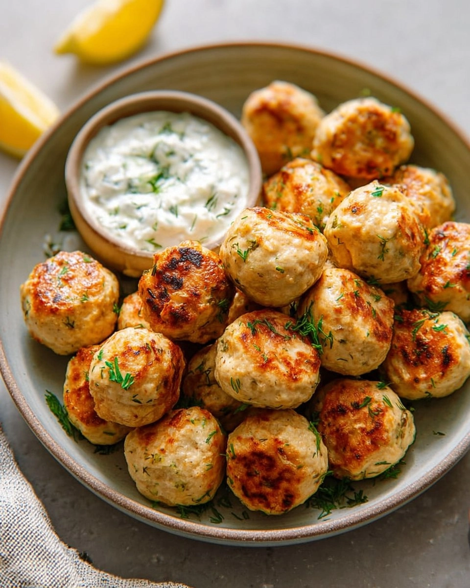 Chicken Feta Meatballs with Tzatziki Dip