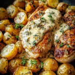 Creamy-Garlic-Chicken-with-Roasted-Baby-Potatoes-Recipe