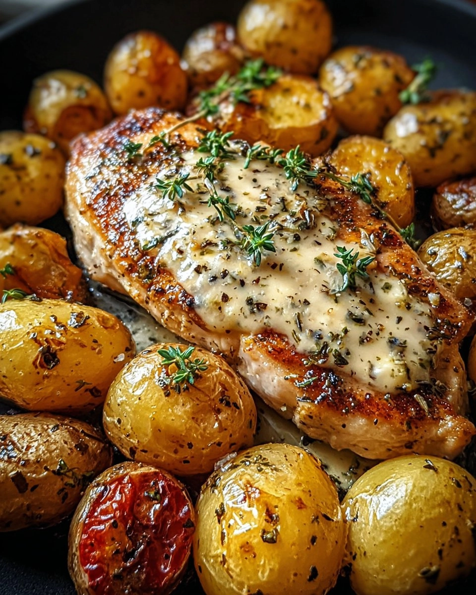 Creamy Garlic Chicken with Roasted Baby Potatoes