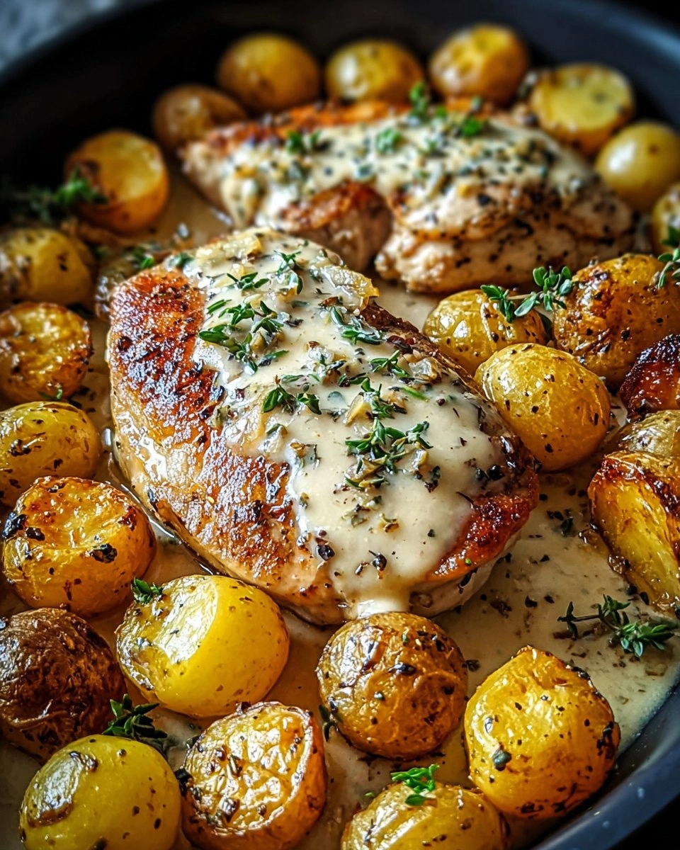 Creamy Garlic Chicken with Roasted Baby Potatoes