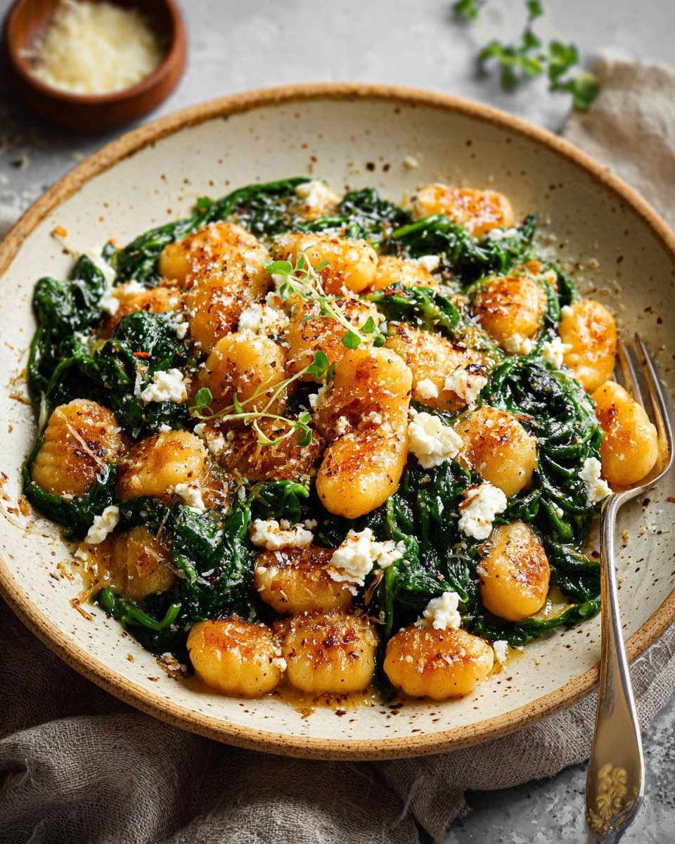 Easy Crispy Gnocchi With Spinach And Feta