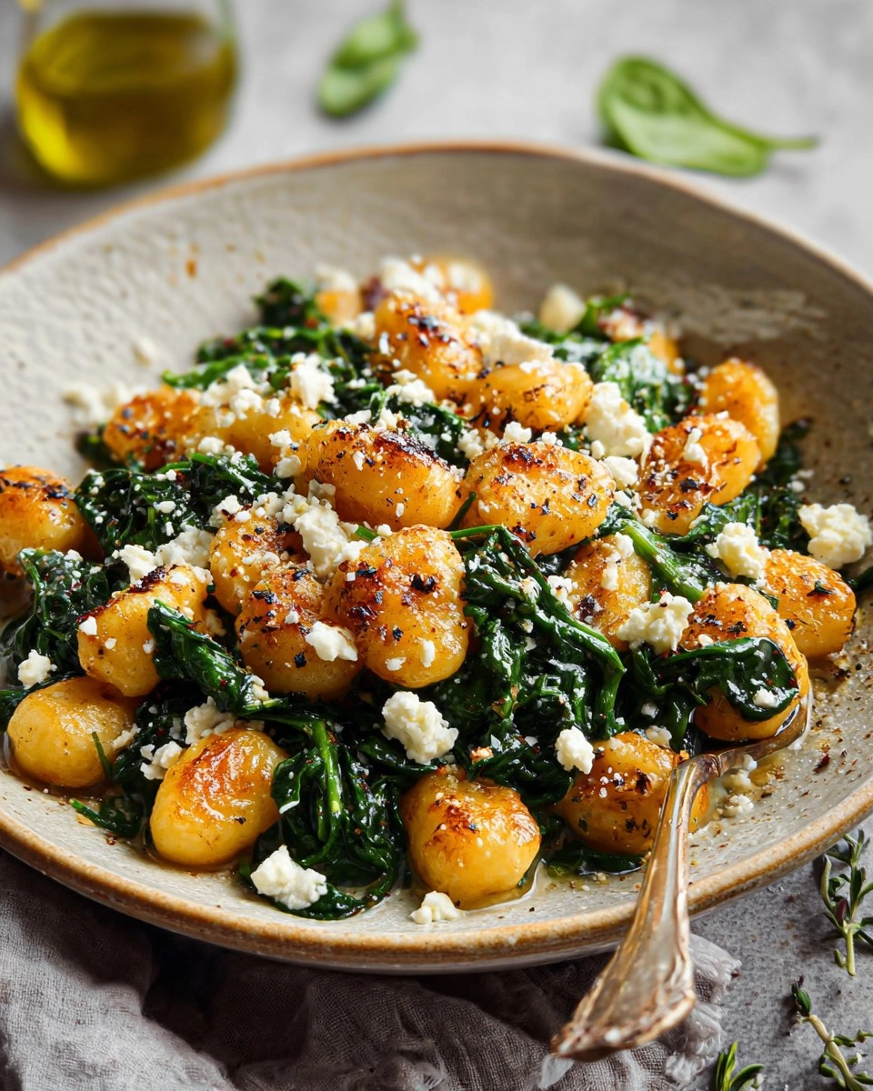 Easy Crispy Gnocchi With Spinach And Feta