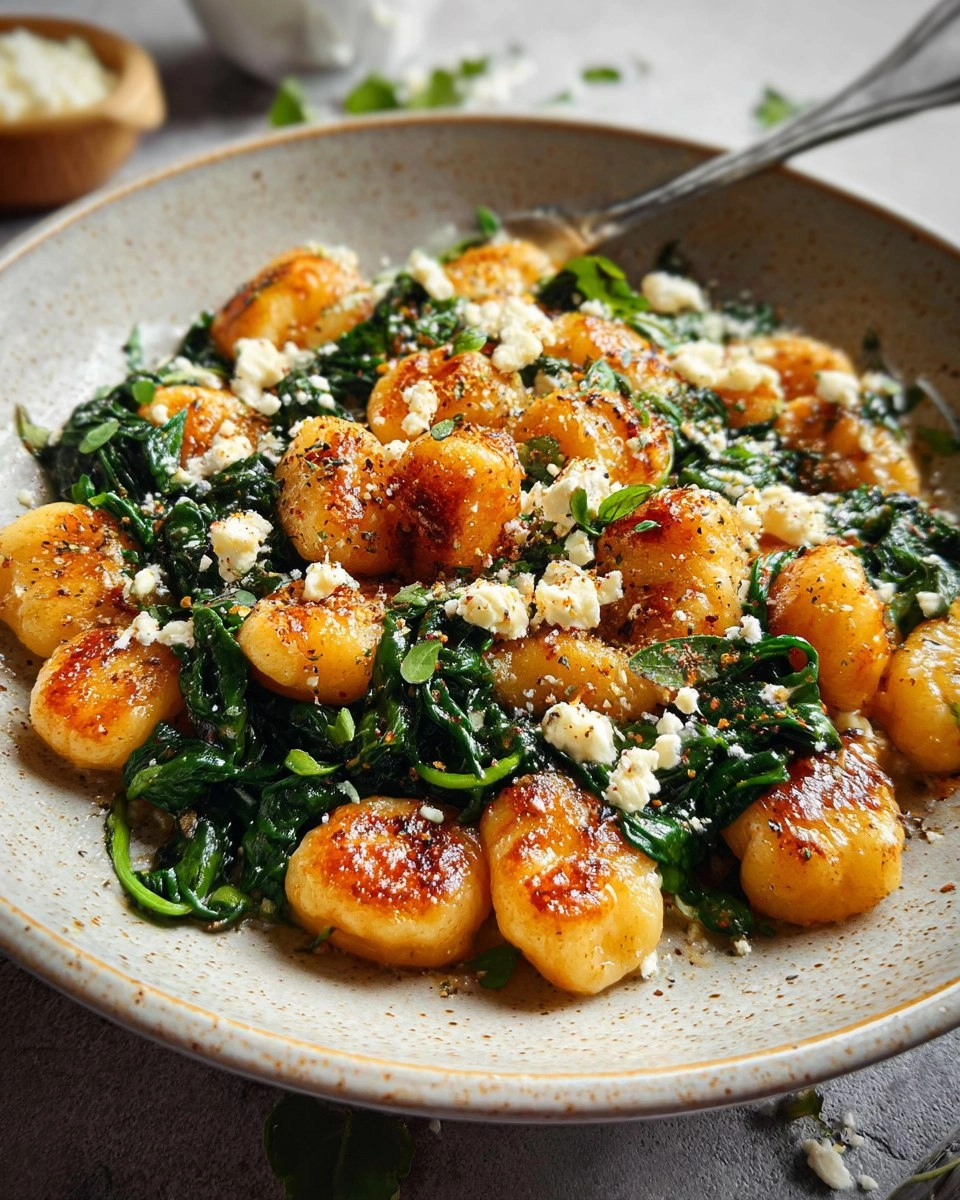 Easy Crispy Gnocchi With Spinach And Feta