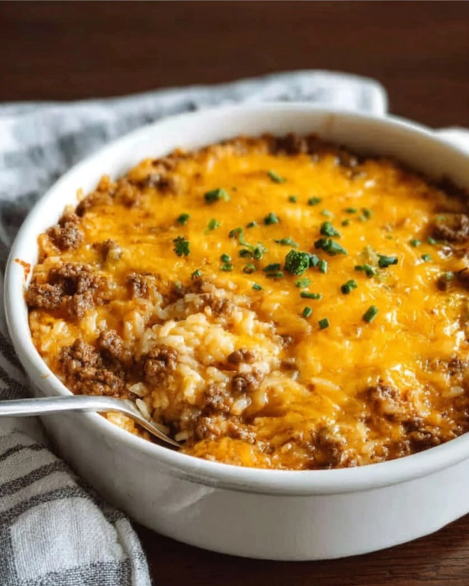 Healthy Cheesy Ground Beef Rice Casserole