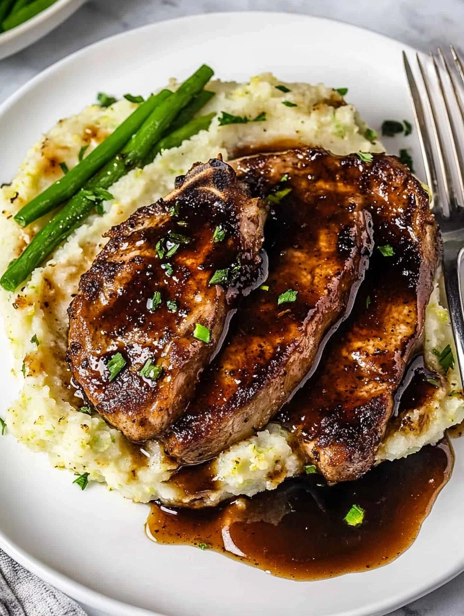 Balsamic Pork Chops with Cauli Mash