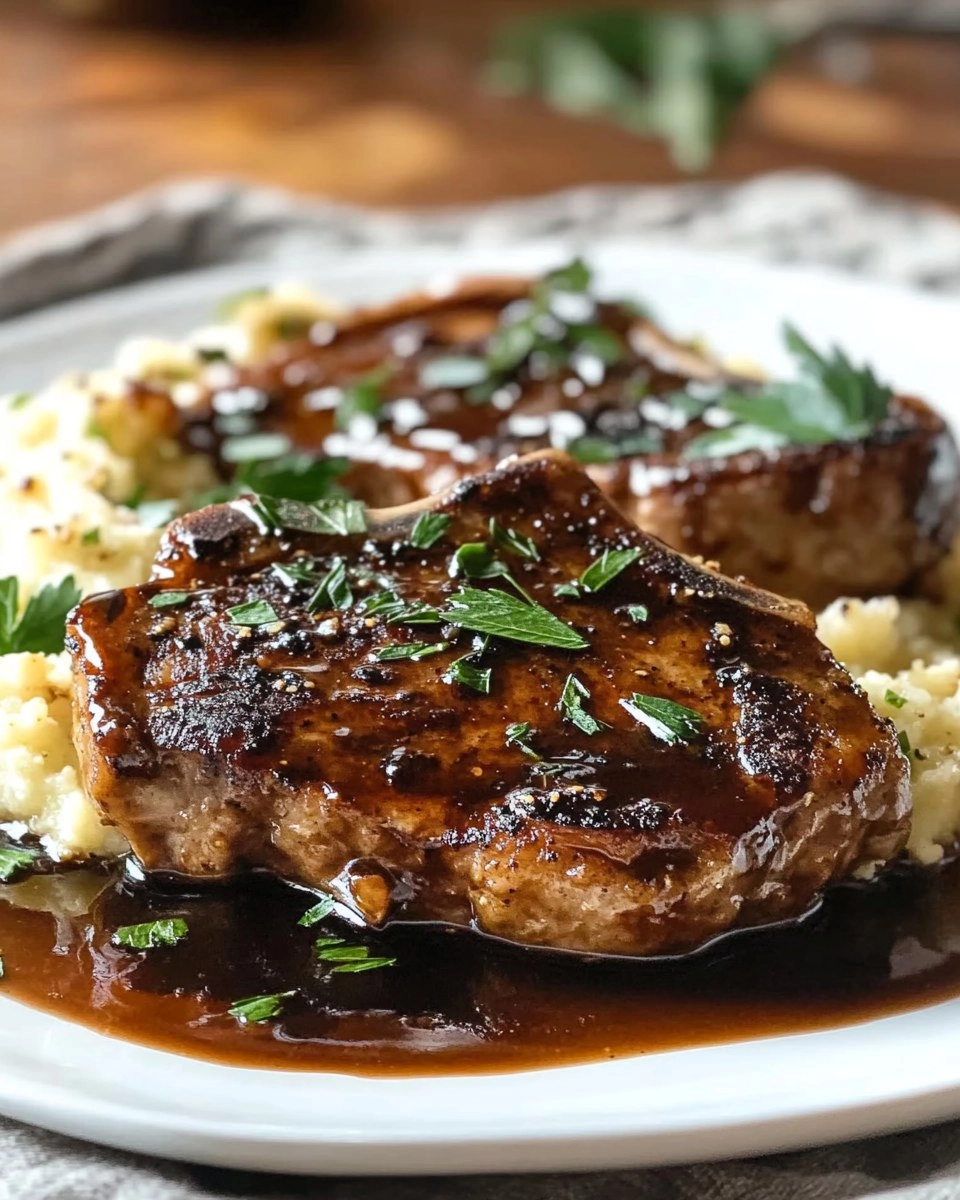 Balsamic Pork Chops with Cauli Mash
