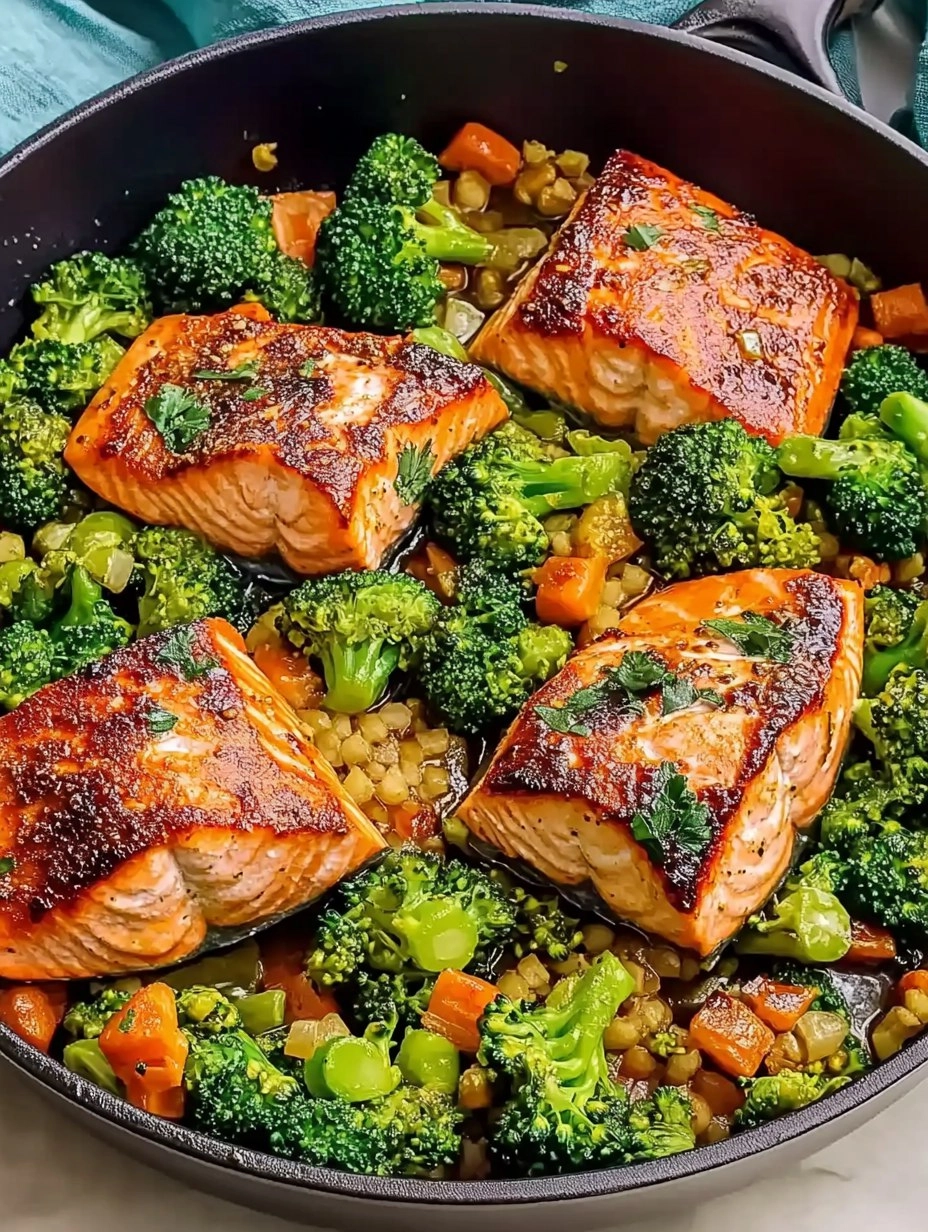 One-Skillet Garlicky Salmon & Broccoli