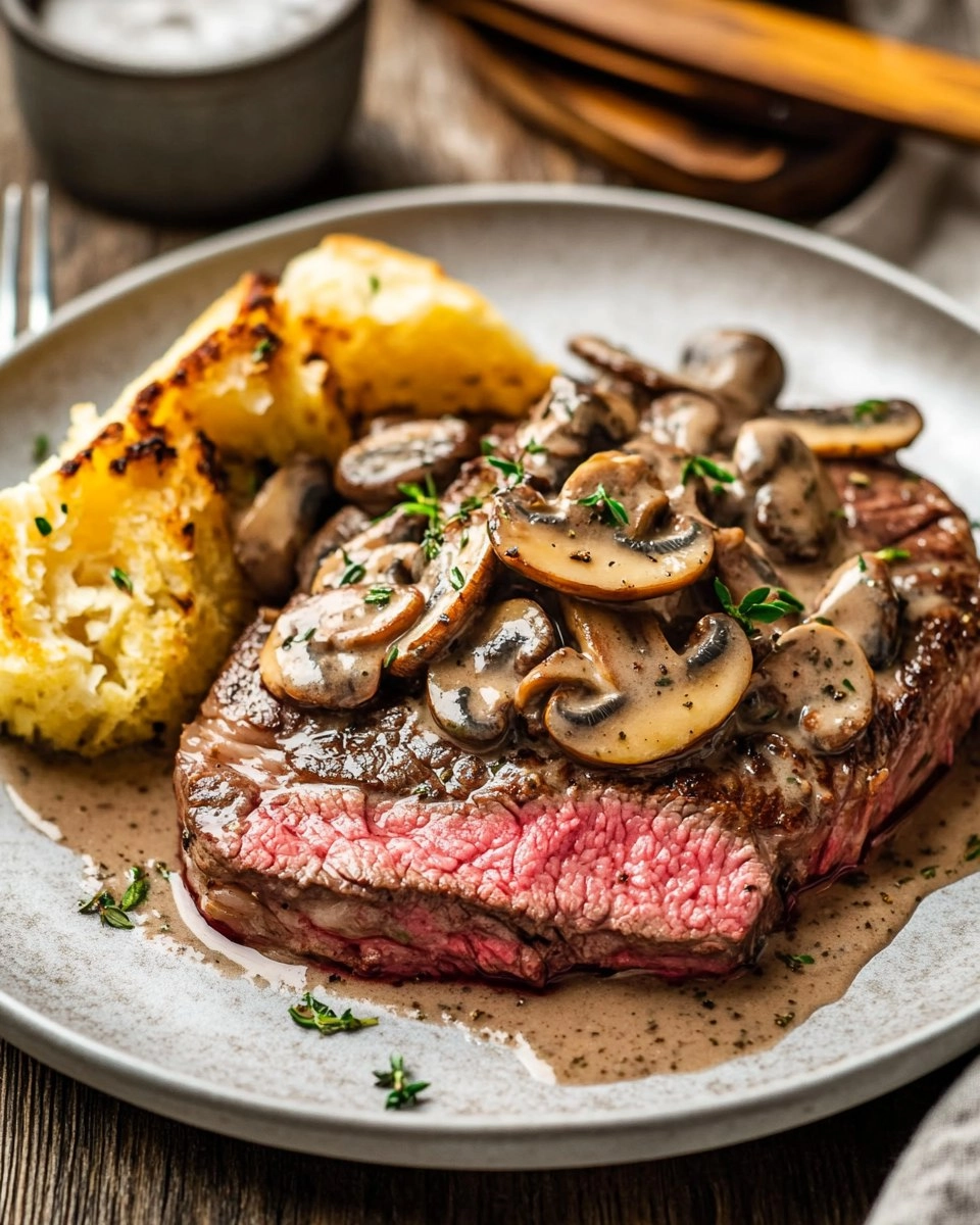 Pink Roasted Steak with Mushroom Sauce 115 Pink Roasted Steak with Mushroom Sauce