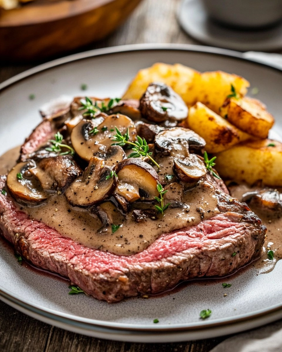 Pink Roasted Steak with Mushroom Sauce 117 Pink Roasted Steak with Mushroom Sauce
