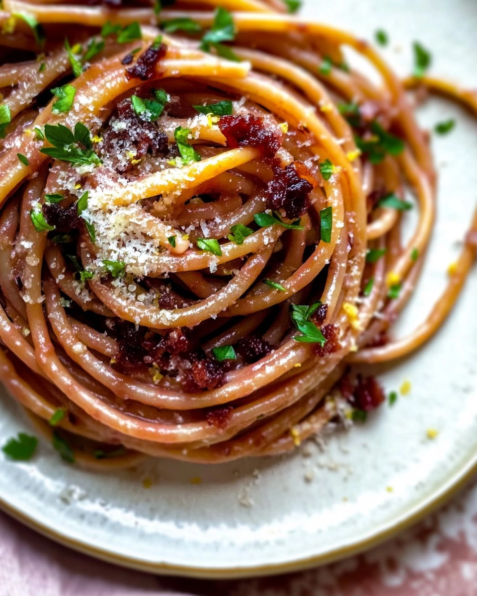 Red Wine Bucatini with Pancetta
