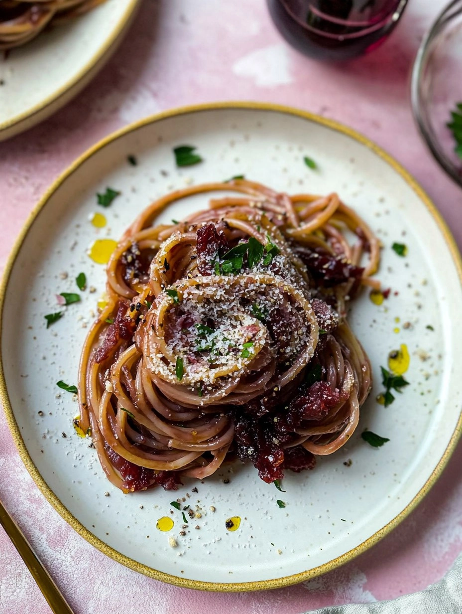 Red Wine Bucatini with Pancetta