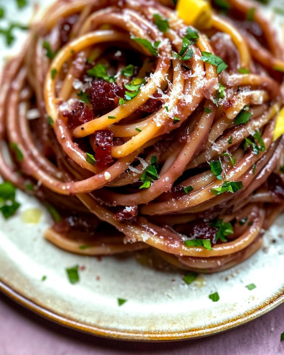Red Wine Bucatini with Pancetta