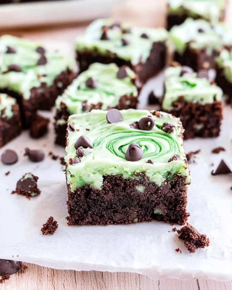 Mint-Chocolate-Chip-Brownies-with-Green-Swirl-Frosting-Recipe