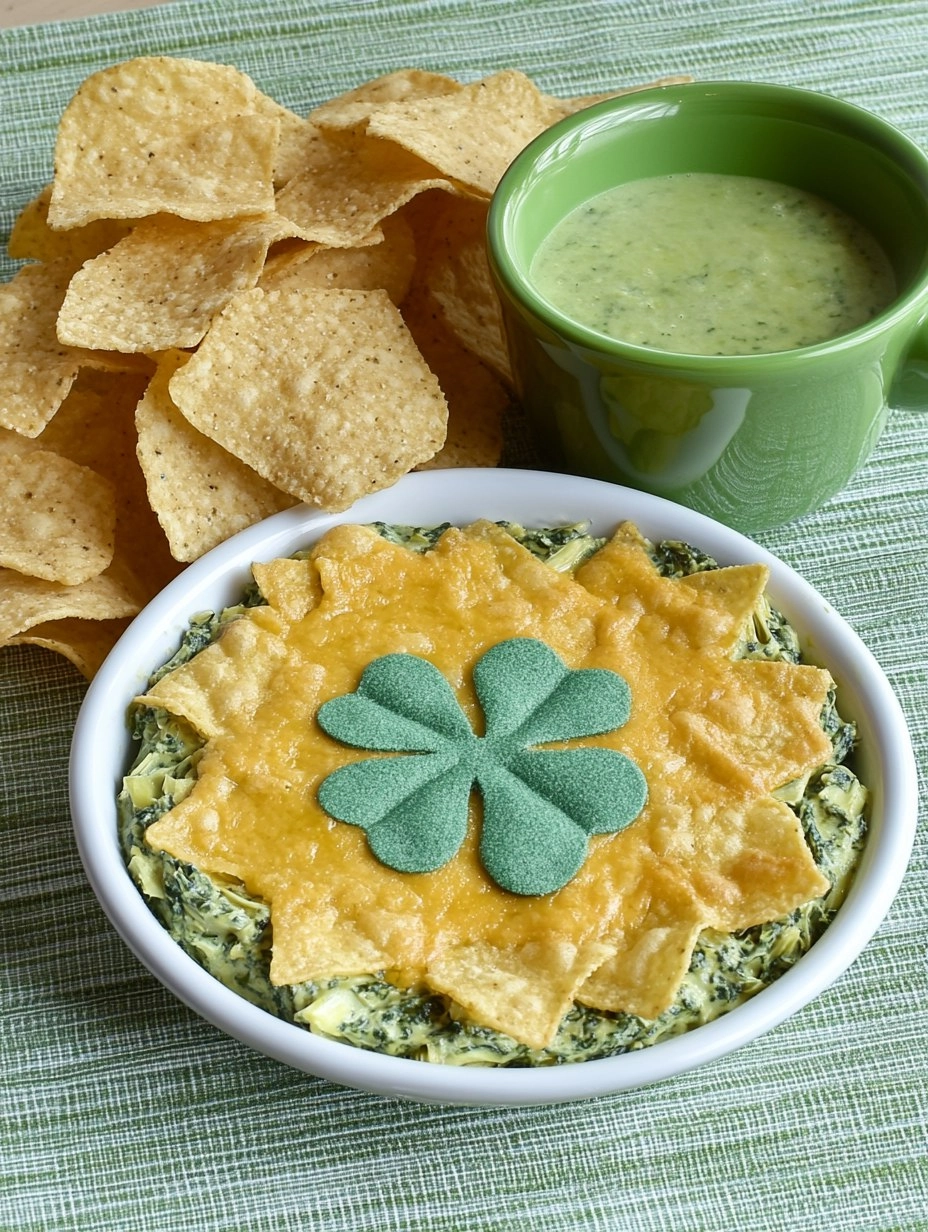 Shamrock Spinach Artichoke Dip with Green Tortilla Chips 106 Shamrock Spinach Artichoke Dip with Green Tortilla Chips