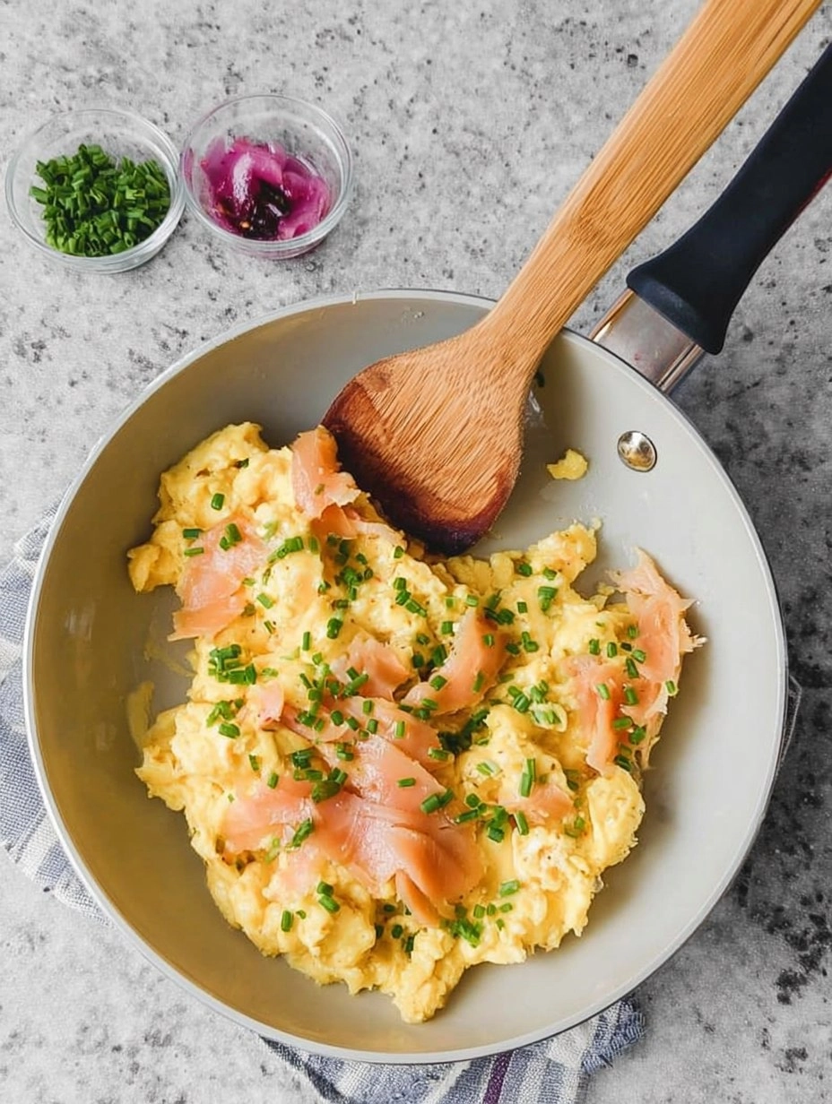 Soft Scrambled Eggs with Smoked Salmon & Chives (Toast or Bagel)