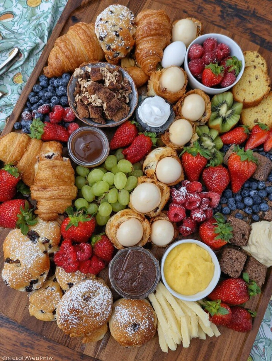 Spring Brunch Board with Eggs, Pastries, Fruit & Dips 121 Spring Brunch Board with Eggs, Pastries, Fruit & Dips