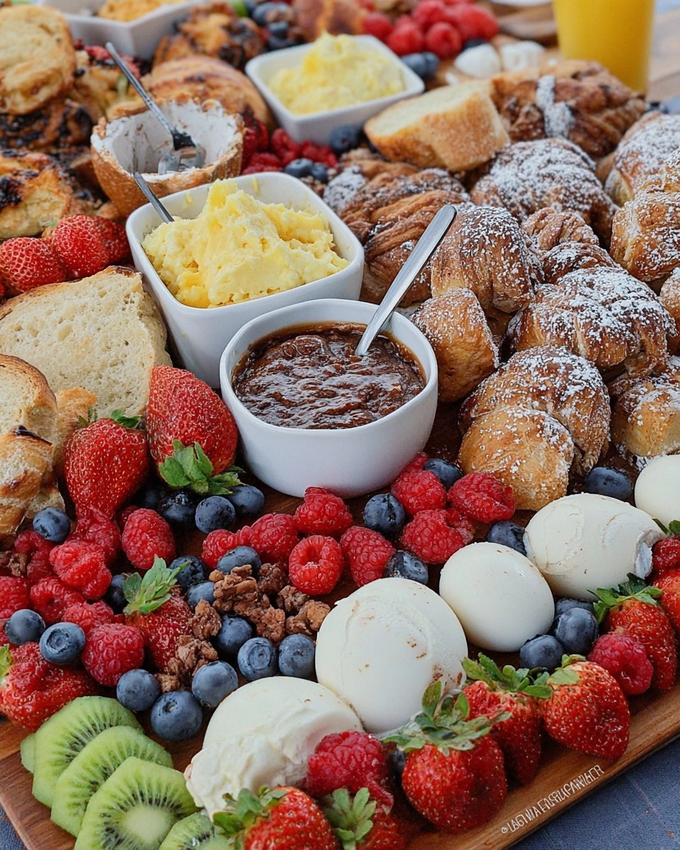 Spring Brunch Board with Eggs, Pastries, Fruit & Dips 122 Spring Brunch Board with Eggs, Pastries, Fruit & Dips