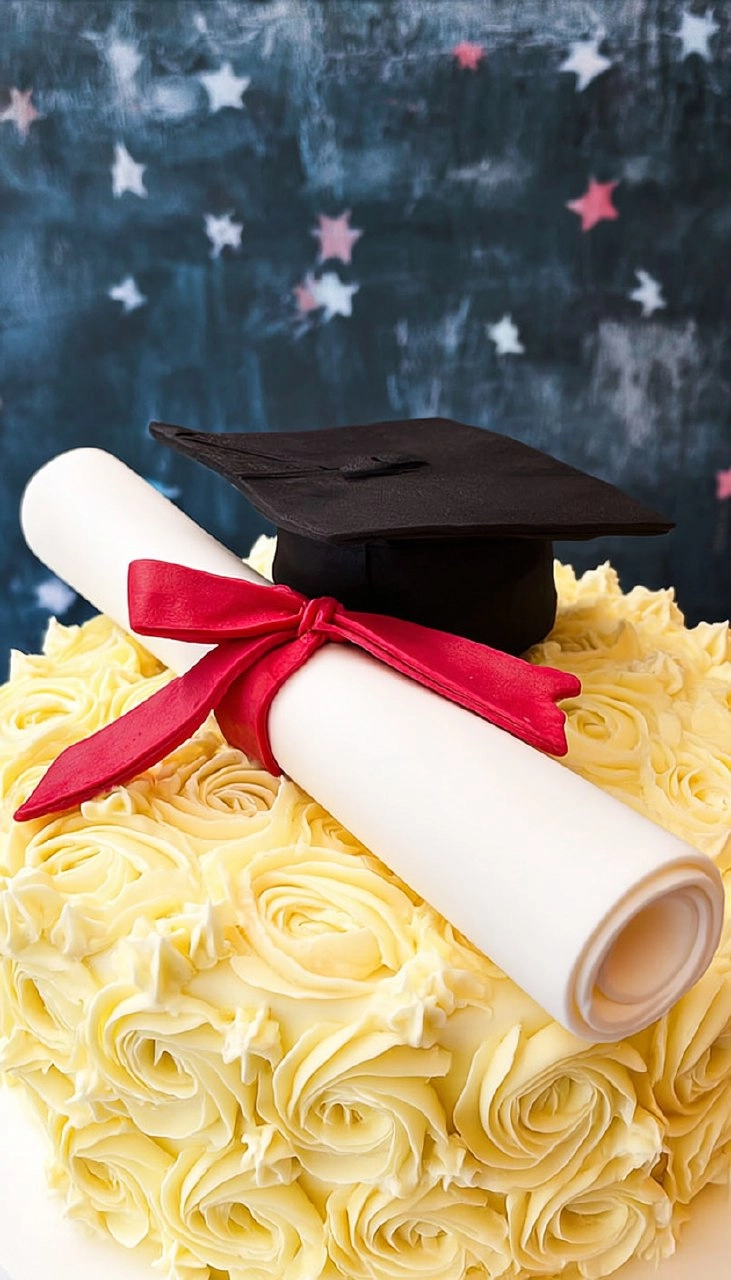 Elegant Graduation Cake with Fondant Cap Topper 85 Elegant Graduation Cake with Fondant Cap Topper