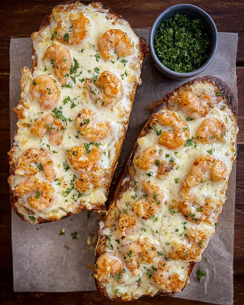 Shrimp Alfredo Garlic Bread