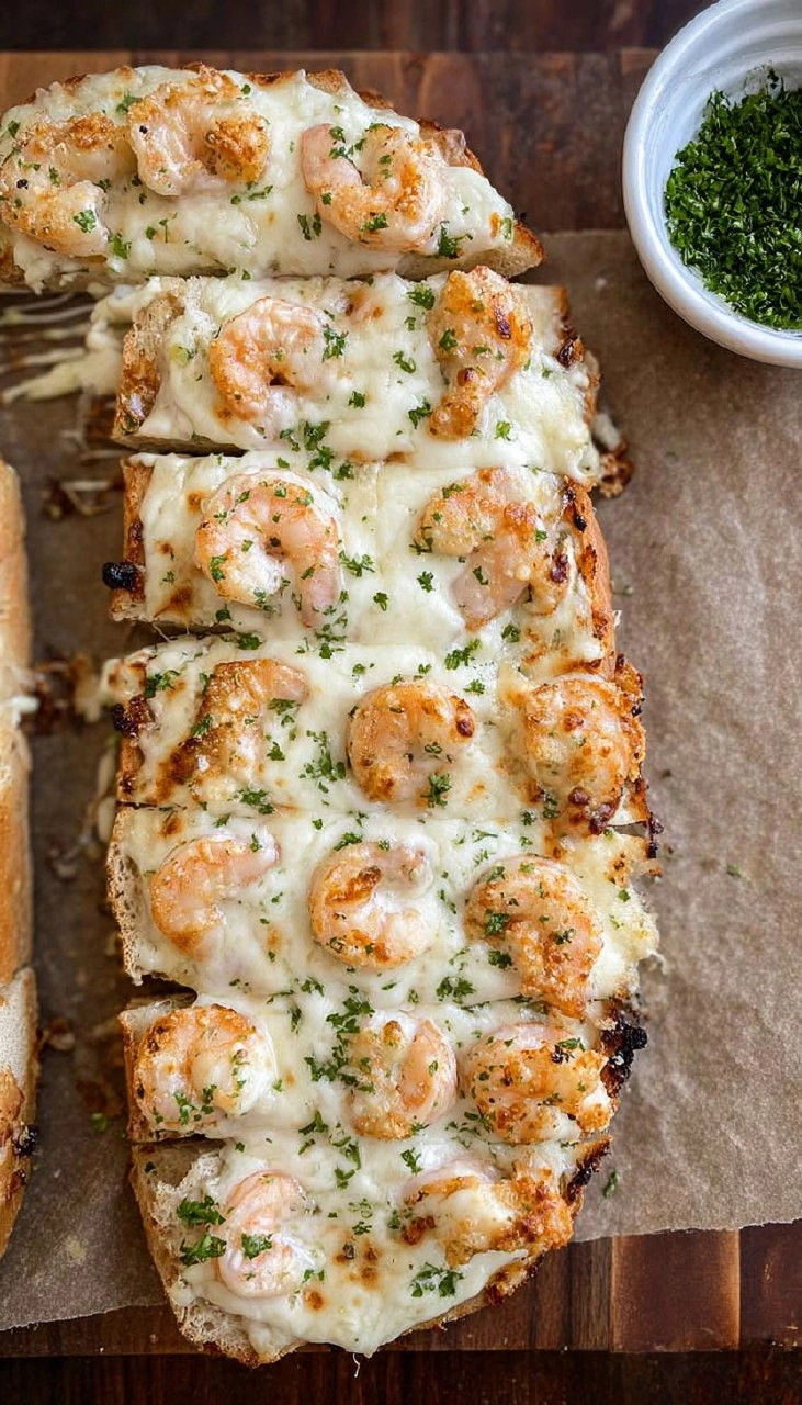 Shrimp Alfredo Garlic Bread