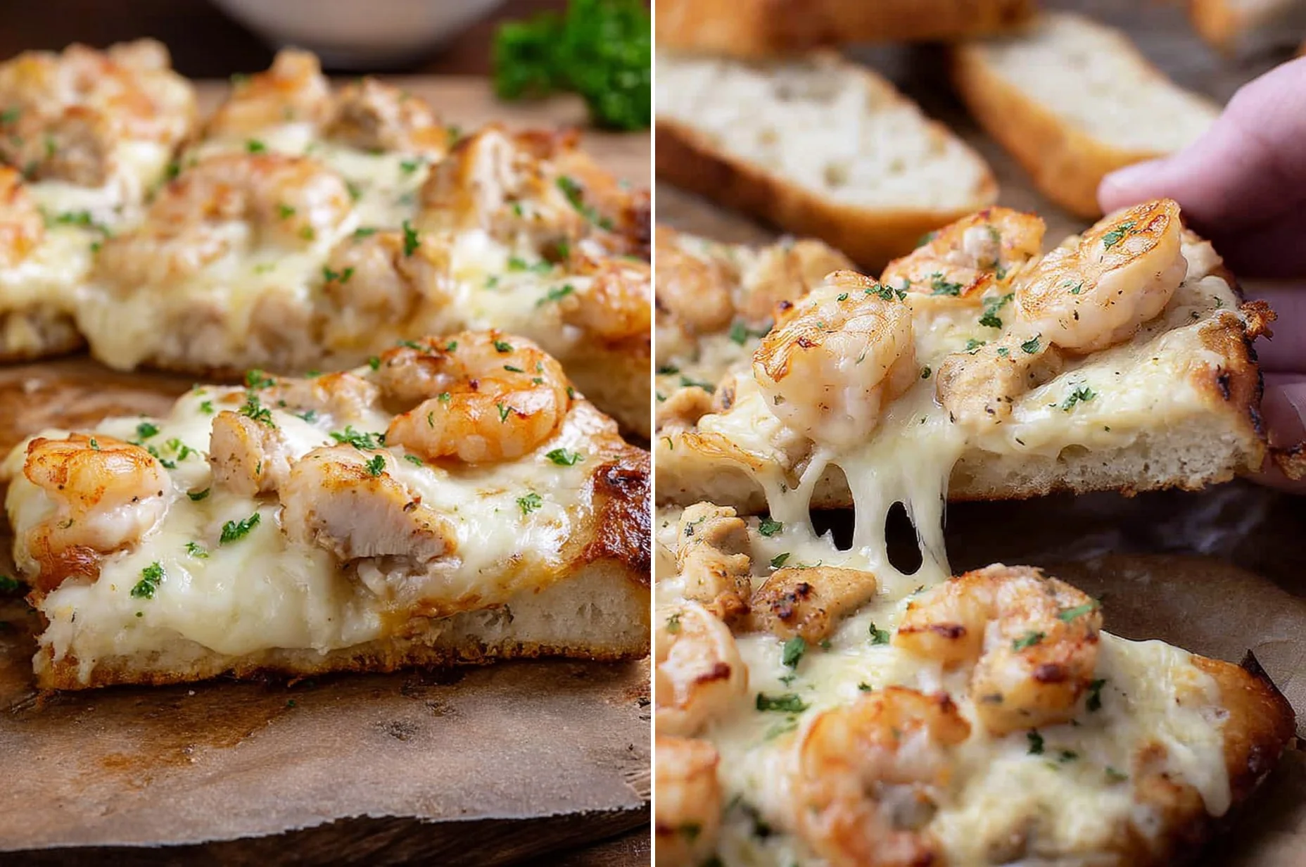Shrimp Alfredo Garlic Bread