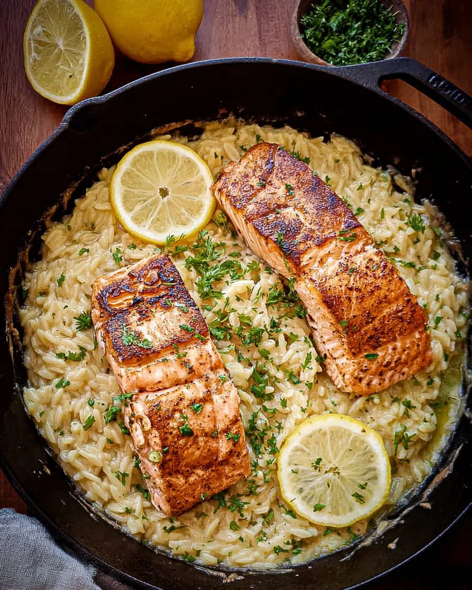 Creamy Lemon Orzo with Salmon