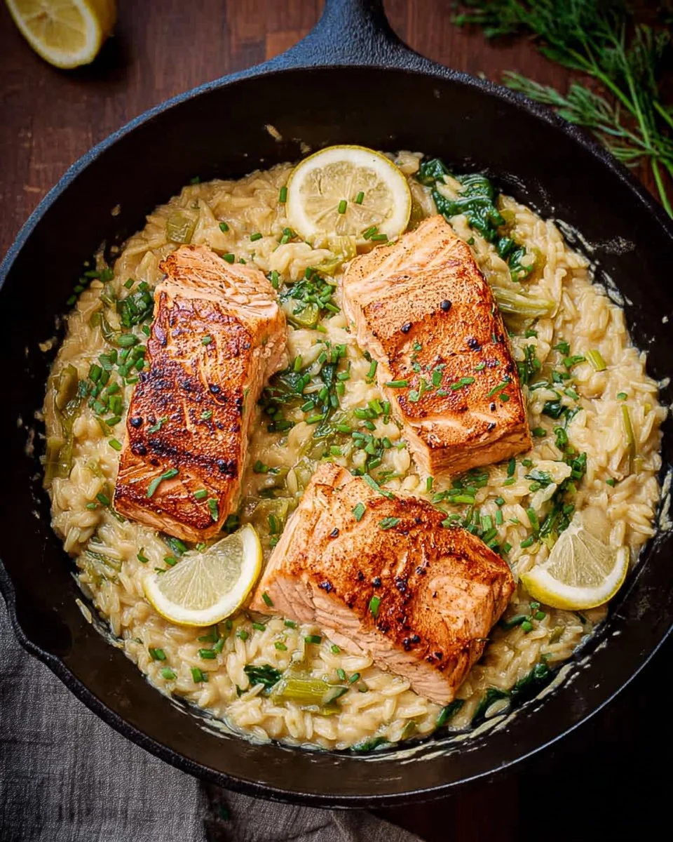 Creamy Lemon Orzo with Salmon