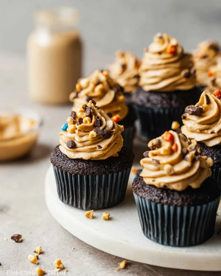 Dark Chocolate Cupcakes with Creamy Peanut Butter Frosting