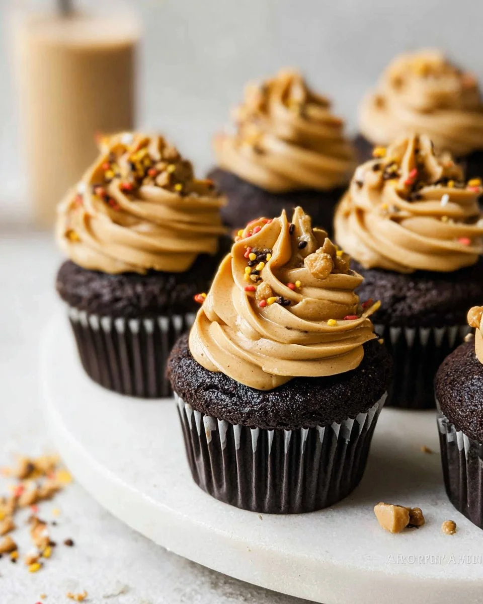 Dark Chocolate Cupcakes with Creamy Peanut Butter Frosting