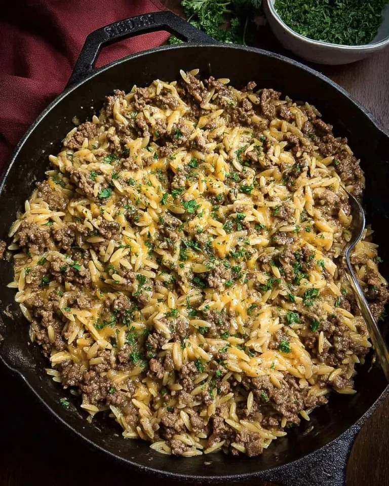 One Pan Cheesy Beef Orzo