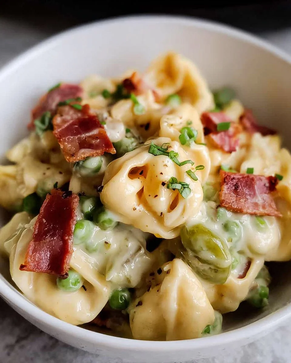 Tortellini Alfredo with Prosciutto and Peas