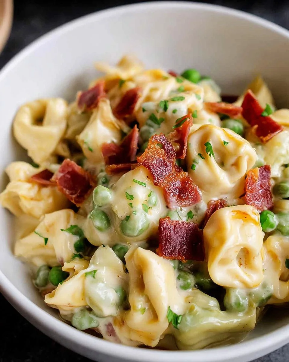 Tortellini Alfredo with Prosciutto and Peas