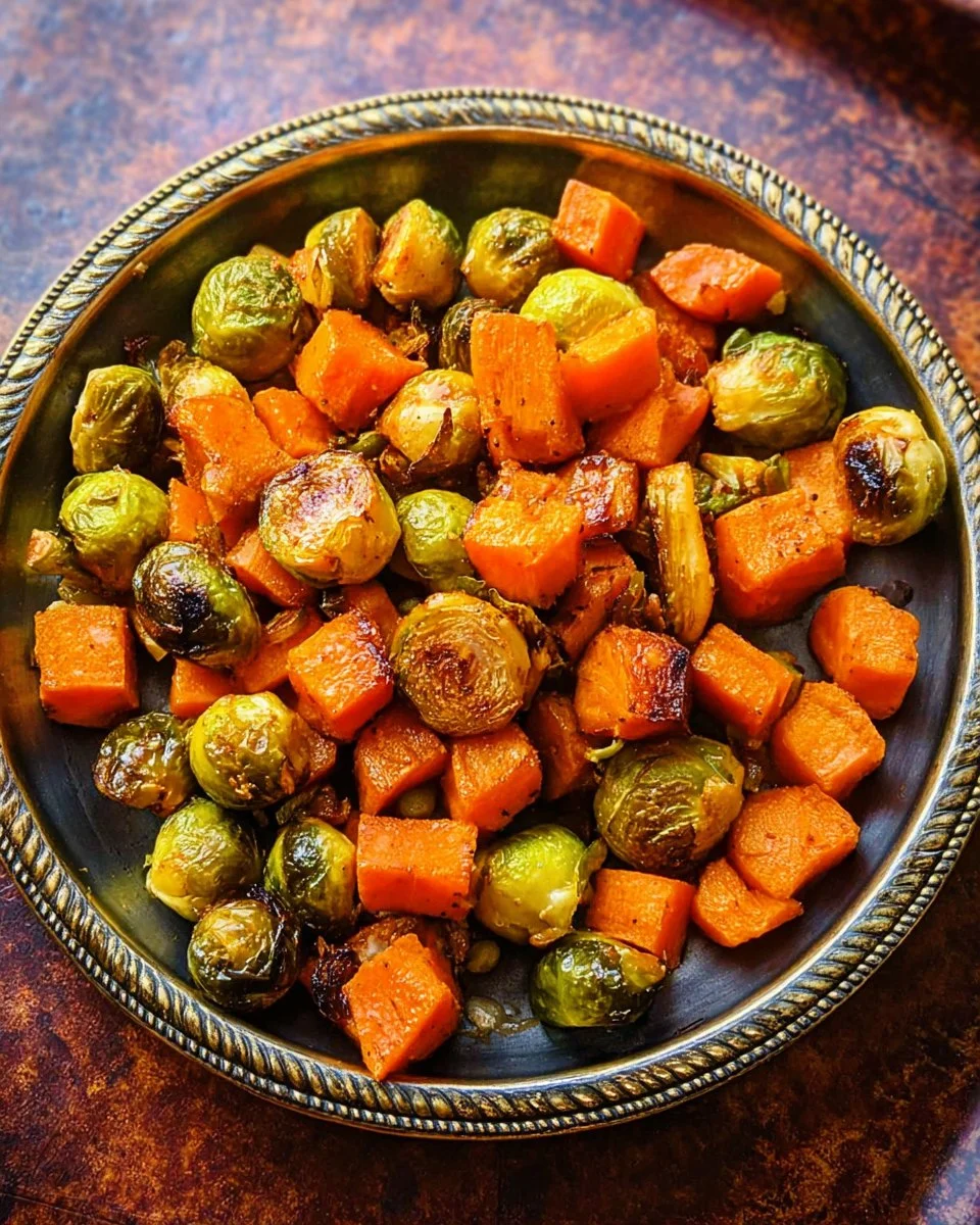 Smoky Maple Glazed Brussels Sprouts and Sweet Potatoes 80 Smoky Maple Glazed Brussels Sprouts and Sweet Potatoes